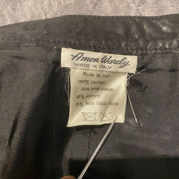Amen Wardy Black 100% Leather Embossed Skirt Size 10 (46) Made In Italy - Picture 11 of 12